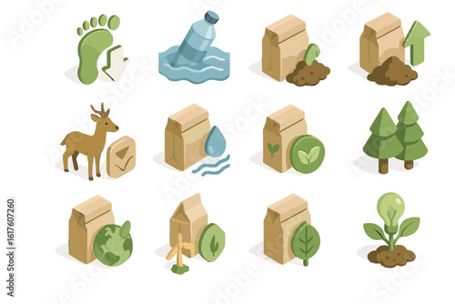 Grid carbon pollution sustainable action vector reduction water icon forest preservation