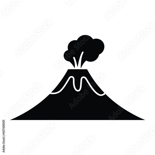 Simple Black Silhouette of an Erupting Volcano with Smoke