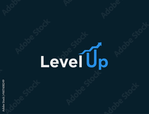 Level Up Logo with Dynamic Blue Growth Graph Arrow