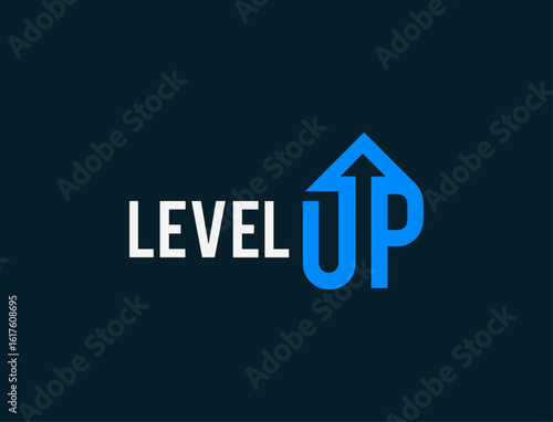  Level Up Logo with Blue Pointed Up Arrow
