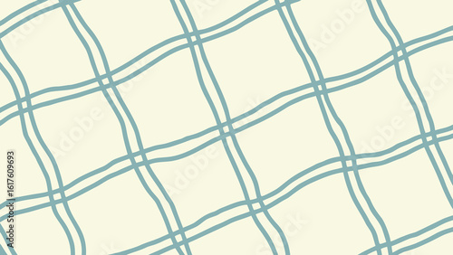 Softly woven diagonal lines in a subtle teal blue on a creamy off white background creating a gentle plaid pattern