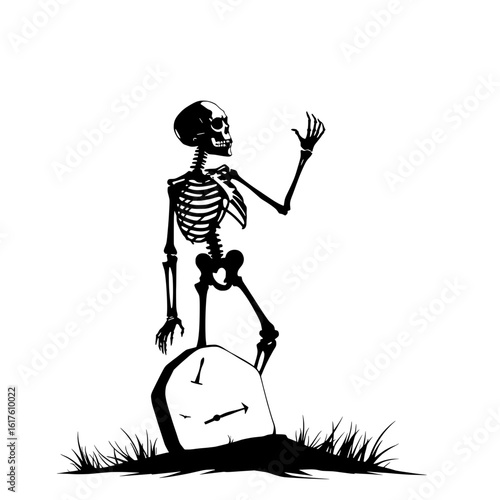 the reaper of time emerges: a skeleton's lament by a tombstone clock