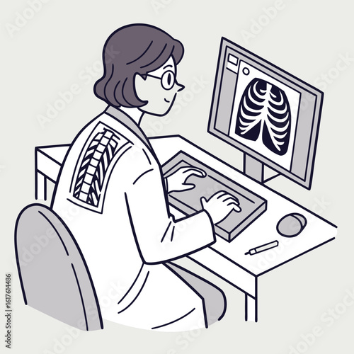 Radiologist examining chest x-ray scan generaed by ai