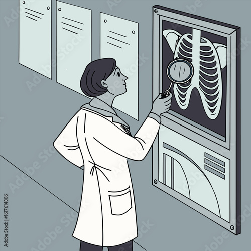 Radiologist examining chest x-ray scan generaed by ai