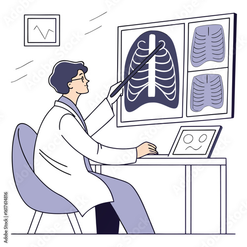 Radiologist examining chest x-ray scan generaed by ai