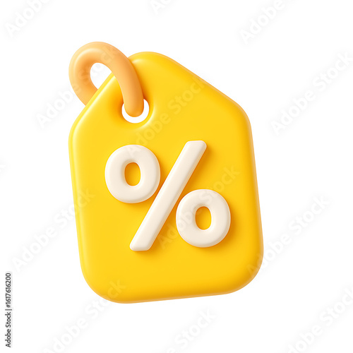3D yellow percentage discount tag icon for seasonal sale offers Isolated on transparent background