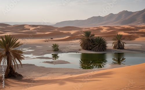 Wallpaper Mural Desert oasis with palm trees and water reflecting sand dunes Torontodigital.ca