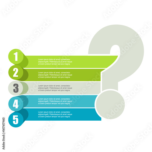 Question mark with five features or option of project to select. Minimal infographic for business and science information visualization. Frequently asked questions concept. Instructions and rules.