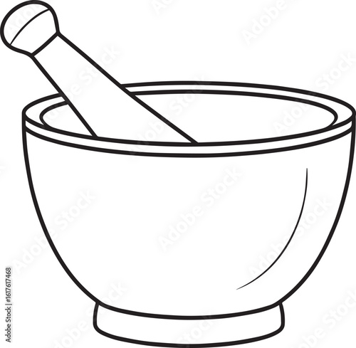 Mortar and Wooden Pestle Silhouette in Black | Kitchen Tool Illustration