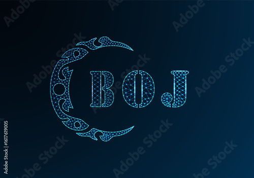 Low poly letter logo BOJ design. BOJ letter logo low poly vector design on blue color gradient background. BOJ logo low poly design