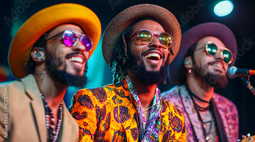 Vibrant musicians performing with joy