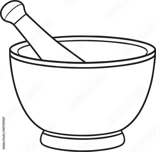 Mortar and Wooden Pestle Silhouette in Black | Kitchen Tool Illustration