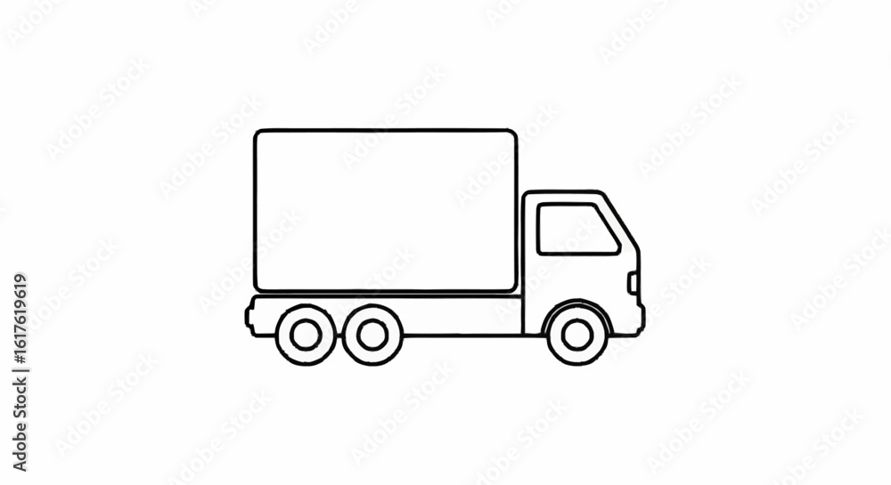 Simple outline illustration of a delivery truck, shown in a side view, ready for transport. Simple outline illustration of a delivery truck, shown in a side view, ready for transport.