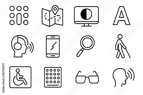 Accessibility icons representing various assistive technologies and methods