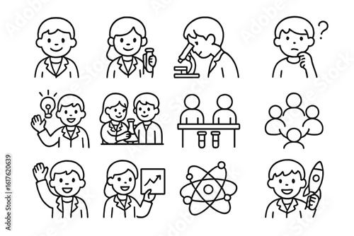 Cartoon scientists: diverse young characters in scientific activities