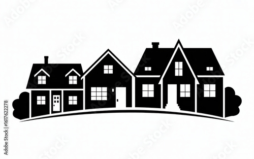 Black and white row of houses buildings architecture