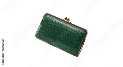 Isolated leather wallets and a purse in black and green on a blank vintage book cover