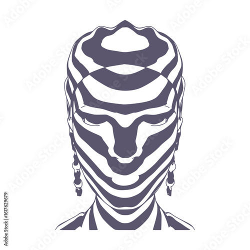 Young woman face represented in stripes. Elegant silhouette of a female head.