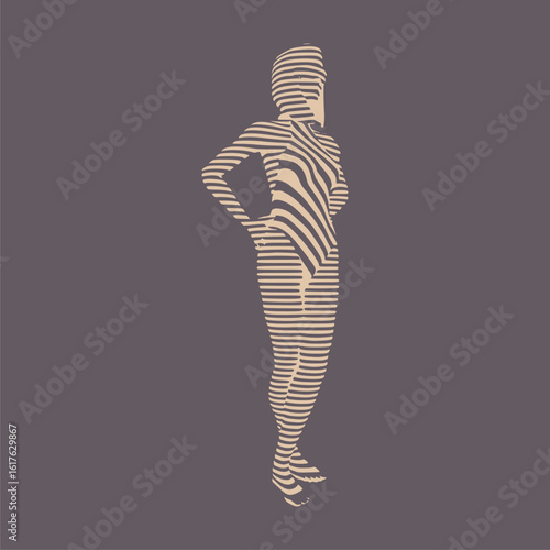 Illustration of a beautiful woman represented in stripes. Young attractive woman.