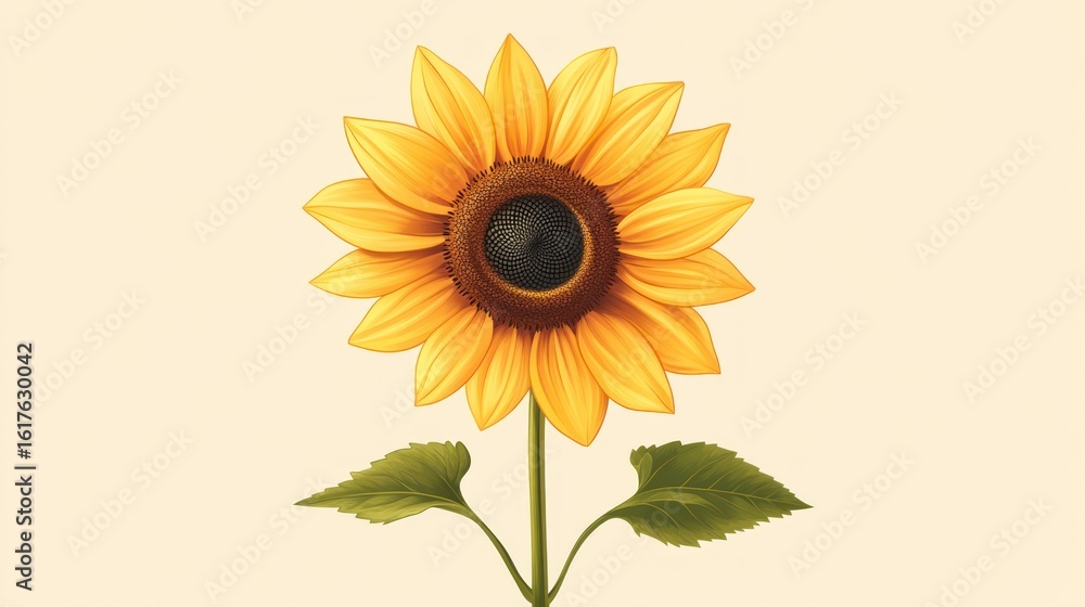 Fototapeta premium Detailed sunflower illustration, artistic style, isolated on background