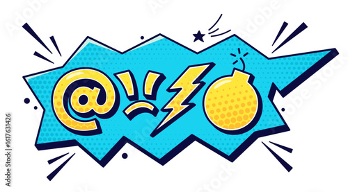 Swear speech bubble with special characters and dark details around.