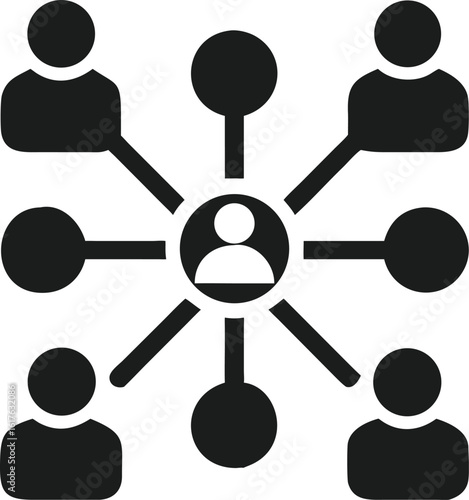Professional networking and collaboration icon depicting teamwork with multiple connected people in a community