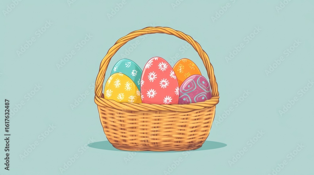 Fototapeta premium Colorful Easter eggs in a wicker basket
