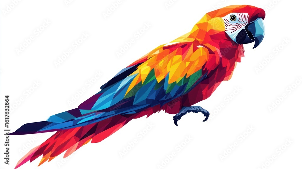 Fototapeta premium Colorful polygonal macaw, vibrant artwork, isolated, digital art, for print or web use