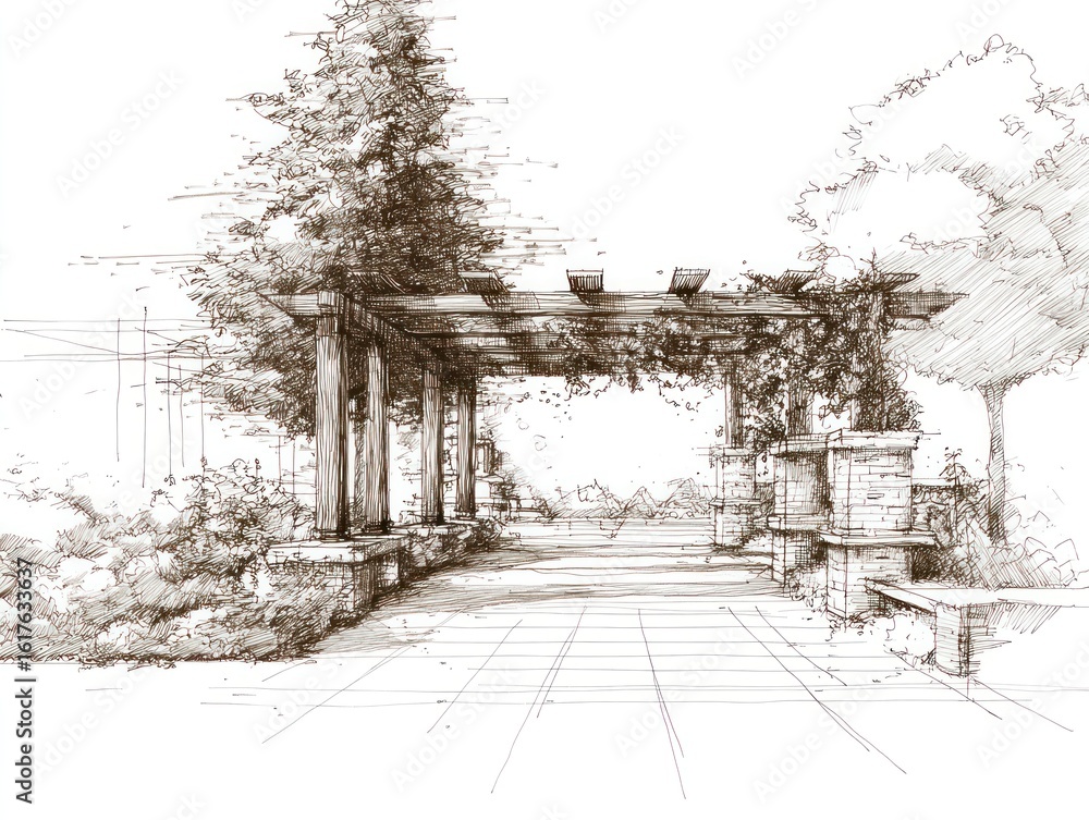 Fototapeta premium Pergola landscape design sketch