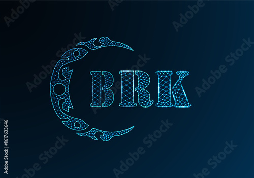 Low poly letter logo BRK design. BRK letter logo low poly vector design on blue color gradient background. BRK logo low poly design