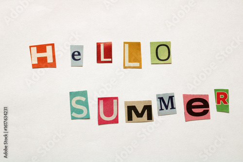 Colorful letters saying hello summer announcing vacation time