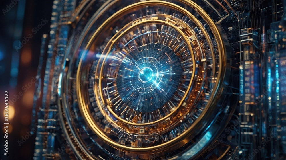 Fototapeta premium Futuristic Abstract Technology Machine with Gold Rings