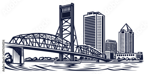 Florida City Vector: Jacksonville's Downtown, River & Famous Bridge