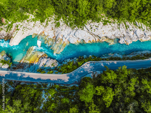 Konstfotografi Amazing view of Soca river and Napoleon's bridge near Kobarid (Caporetto) Sloven