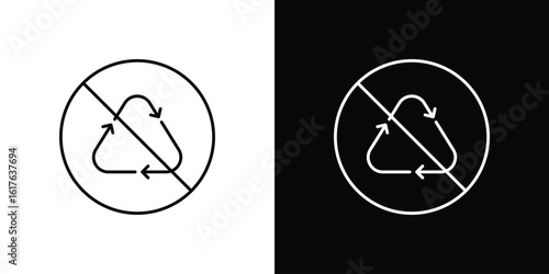 Recycle prohibition signs design. Thin graphic elements vector illustration