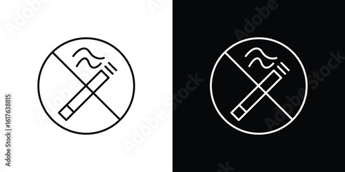 No smoking including electronic cigarettes signs design. Thin graphic elements vector illustration