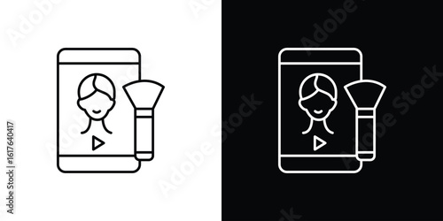 Makeup tutorial video icon design. Thin graphic elements vector illustration