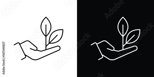 Leaf in hand icon design. Thin graphic elements vector illustration
