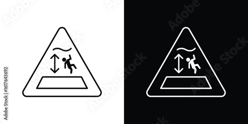 Deep water warning signs design. Thin graphic elements vector illustration