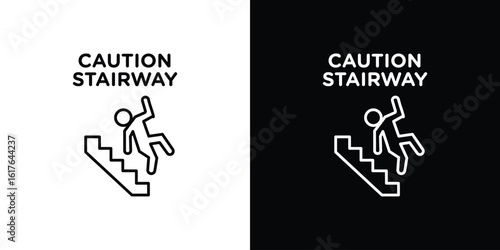 Caution stairway signs design. Thin graphic elements vector illustration
