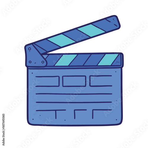 Blue clapperboard on white background, filmmaking concept