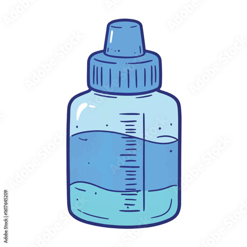 Blue contact lens solution bottle on white background, clarity and care