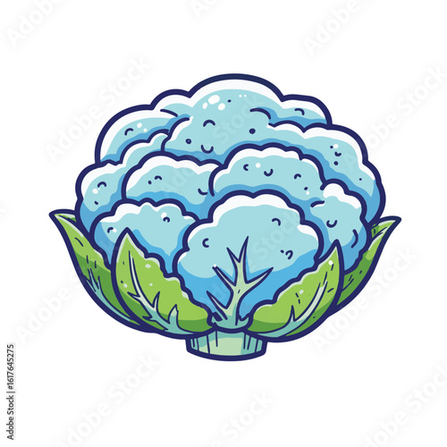 Playful blue cauliflower on white background, vibrant freshness