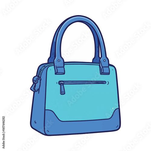 Stylish blue handbag on white background, fashion accessory concept