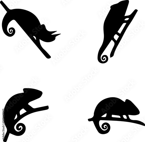 Set of black chameleon silhouettes Vector.eps
