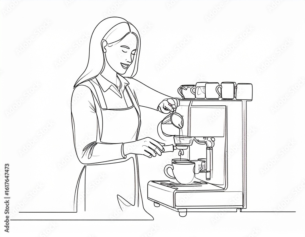 Fototapeta premium line art women and man making coffee