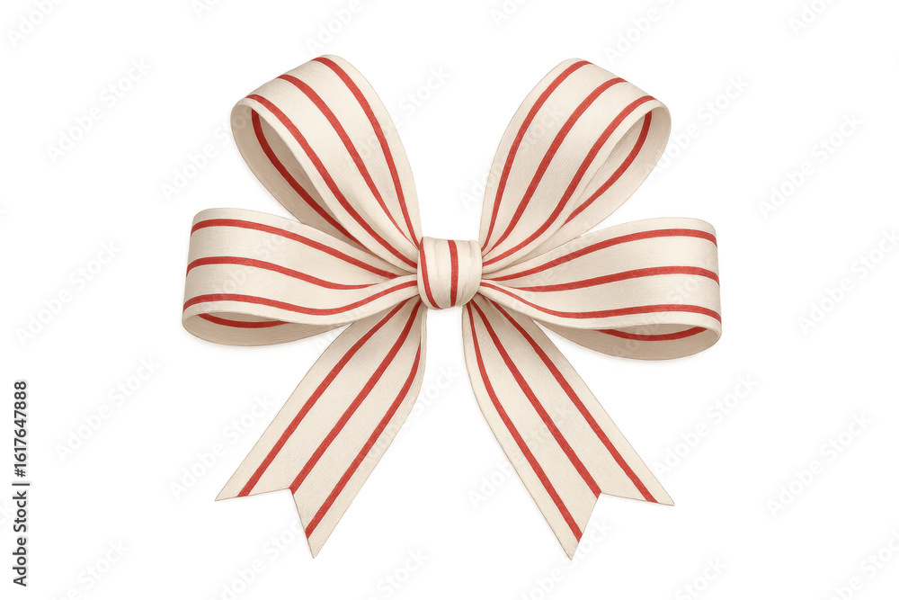 Fototapeta premium Elegant red and beige striped ribbon tied in a bow, isolated on a transparent background, perfect for adding a touch of sophistication to designs