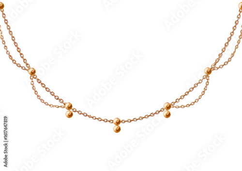 Wallpaper Mural Gold-toned necklace with beaded detailing.  Two strands of interwoven chain with round, pendant-like beads Torontodigital.ca