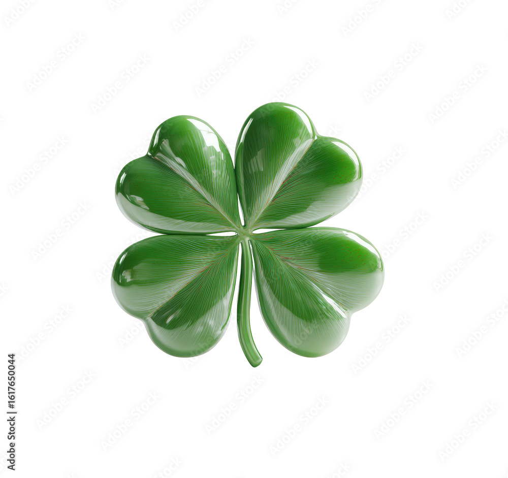 Bright green four-leaf clover, glossy, 3D rendering Bright green four-leaf clover, glossy, 3D rendering