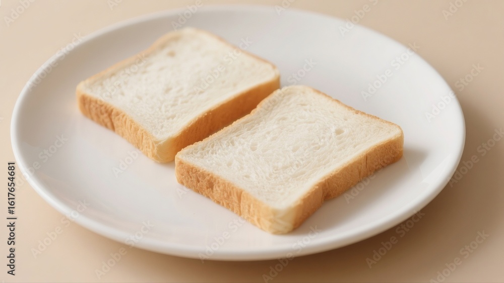 slices of plain white bread neatly placed on a white ceramic plate, isolated on soft beige background, top-down view, clean composition, natural light, stock photo slices of plain white bread neatly placed on a white ceramic plate, isolated on soft beige background, top-down view, clean composition, natural light, stock photo
